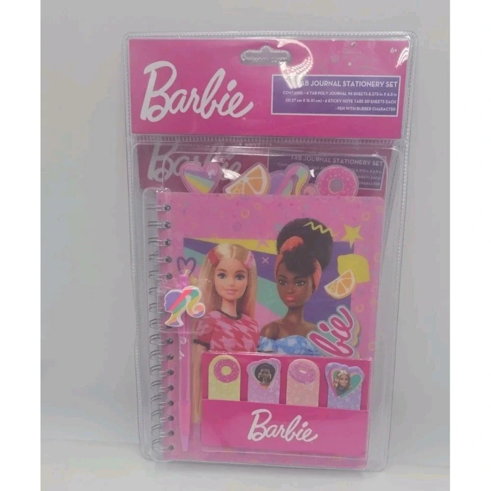 2 Barbie Tab Journal Spiral Notebook, Ballpoint Pen, Sticky Tabs, 96 Sheets